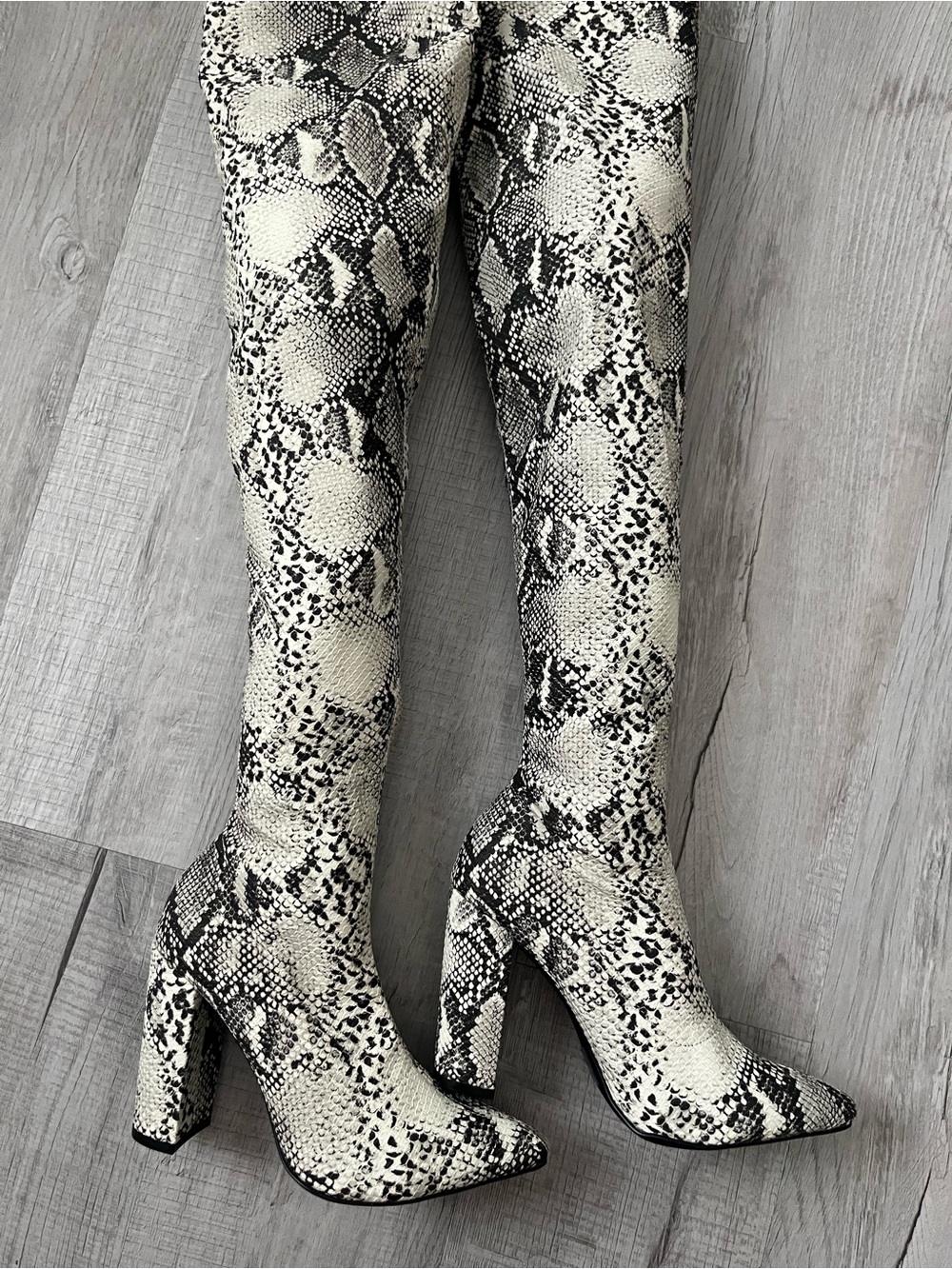 NWT VENUS Snakeskin Thigh High Sock Boots | Faux Leather | 4" Chunky Heel